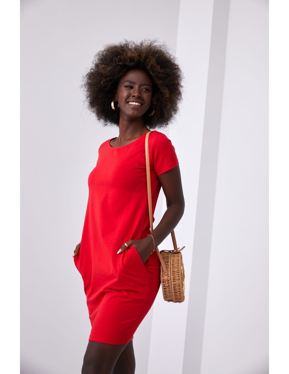 Red dress with short sleeves 9967 - Online store - Boutique